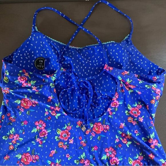 VERA BRADLEY Blue Water Bouquet Reversible Tankini Swim Bikini Top XL 16-18 - Picture 7 of 15